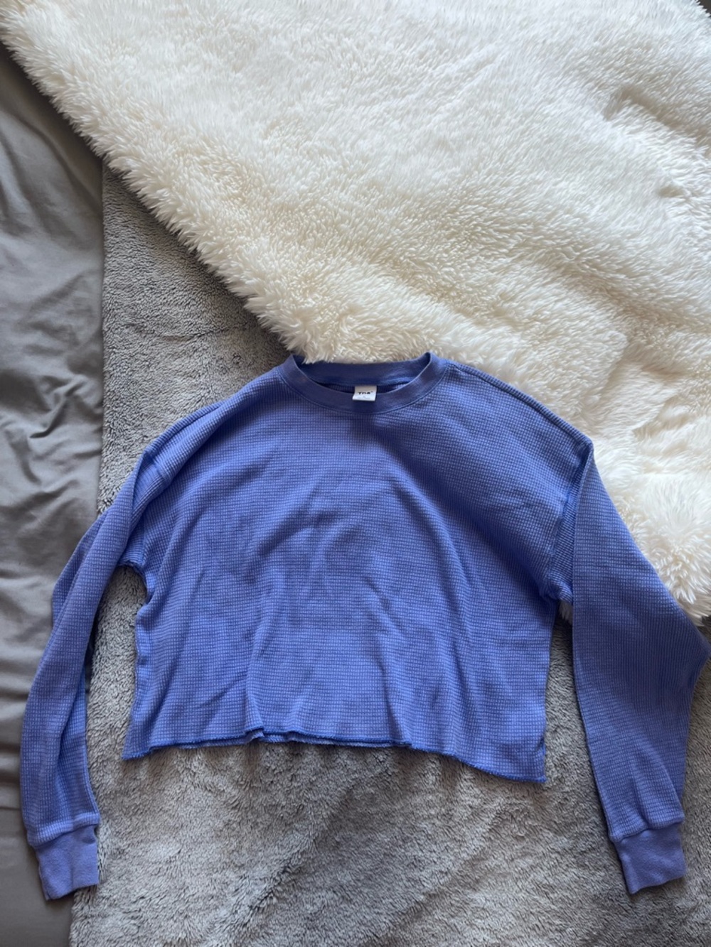Tna Cropped Waffle-Knit Long Sleeve Top - Periwinkle